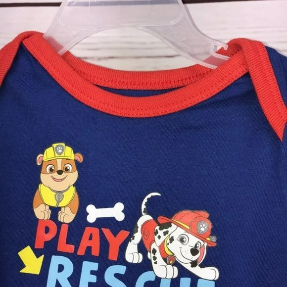 Paw Patrol Boys New Play, Rescue,‎ Sleep Repeat BodySuit Blue Red 3-6 Months - Picture 6 of 7